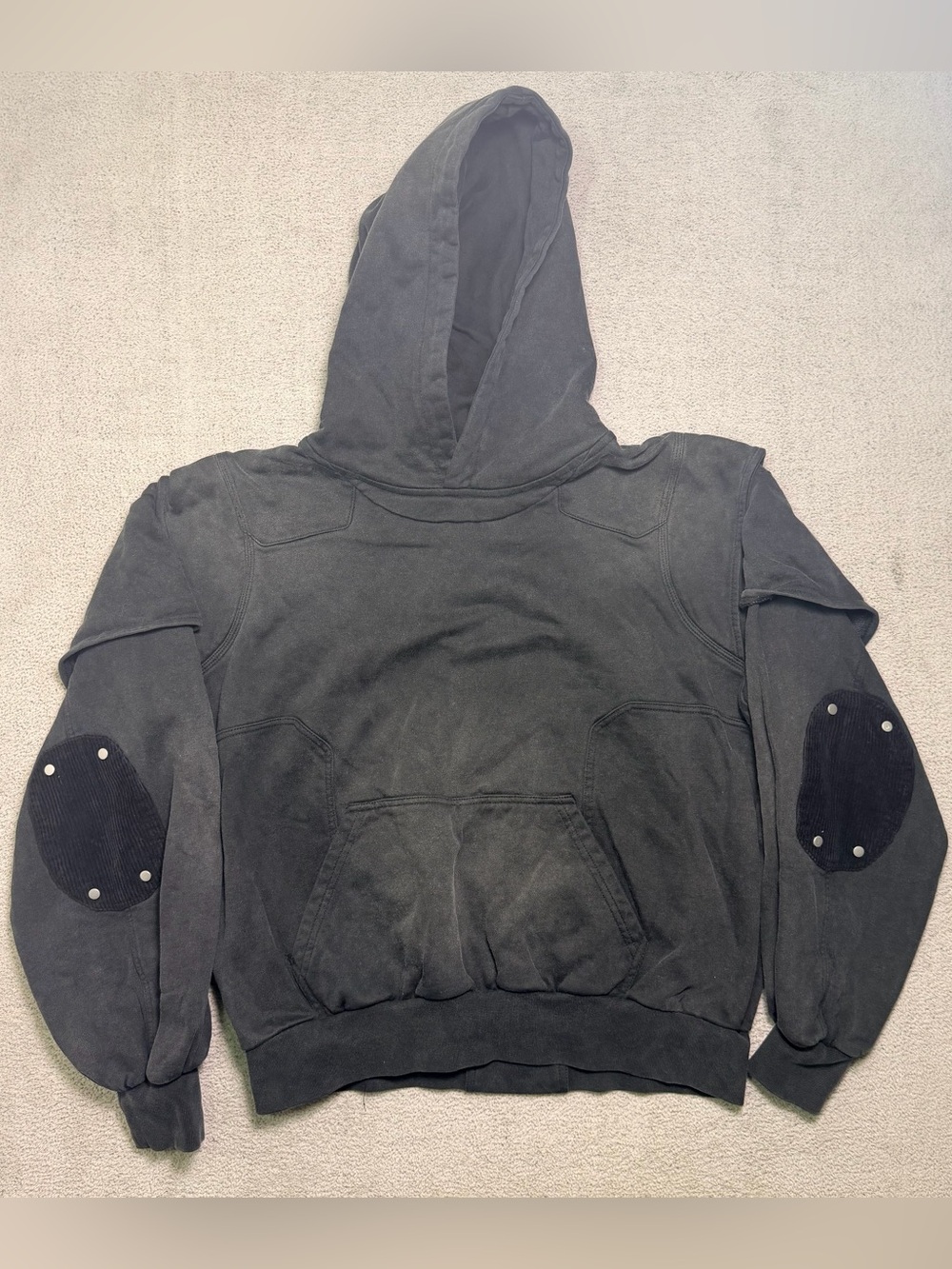 Astrophe Apparel Riot Hoodie Mens M Heavyweight Faded Black Cyberpunk Acid Wash